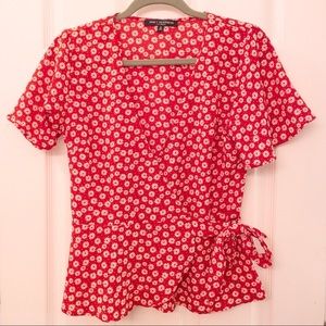 Red floral wrap blouse | One Clothing Los Angeles